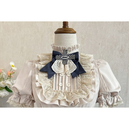 Lolita Puff-Sleeve Plain Lace Trim Ruffle Shirt / Bow Belt