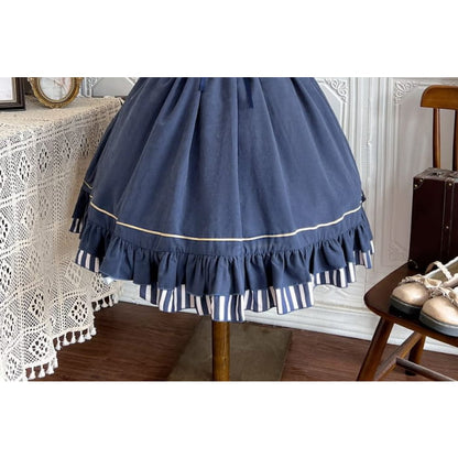 Lolita Puff-Sleeve Plain Lace Trim Ruffle Shirt / Bow Belt