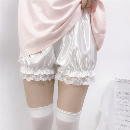 Lolita Ruffle Plush Lace Shorts - White / One Size