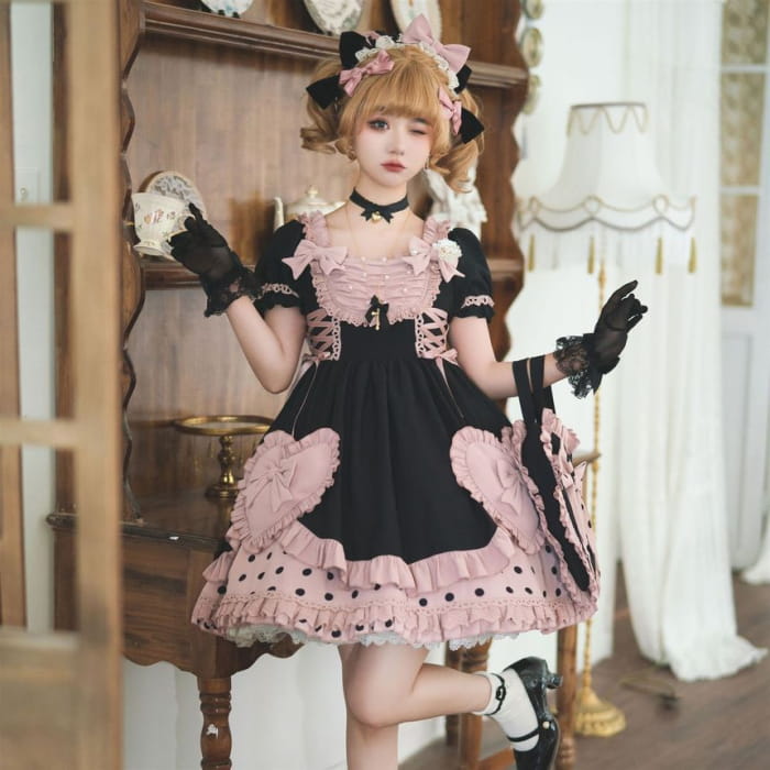 Lolita Ruffle Trim Mini A-Line Dress / Bow Headband