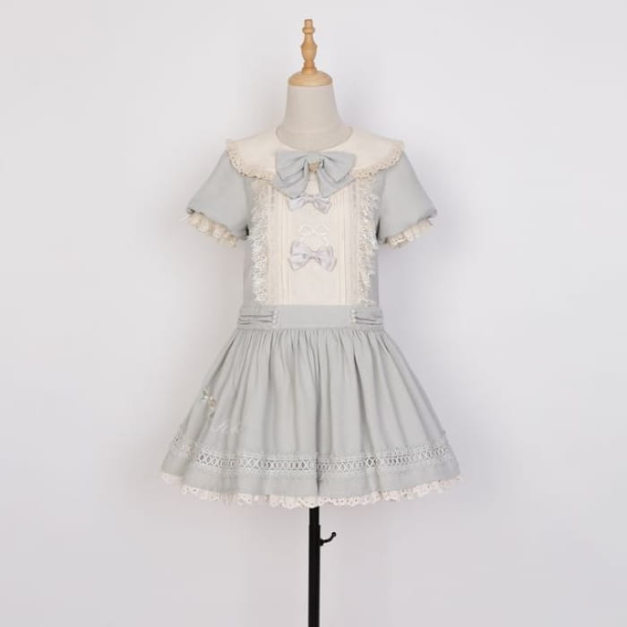 Lolita Short-Sleeve Collar Bow Accent Mini A-Line Dress