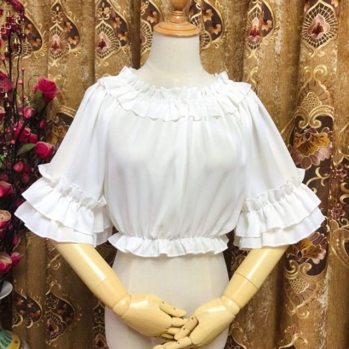 Lolita Short-Sleeve Ruffle Blouse / Lace / Long-Sleeve Top