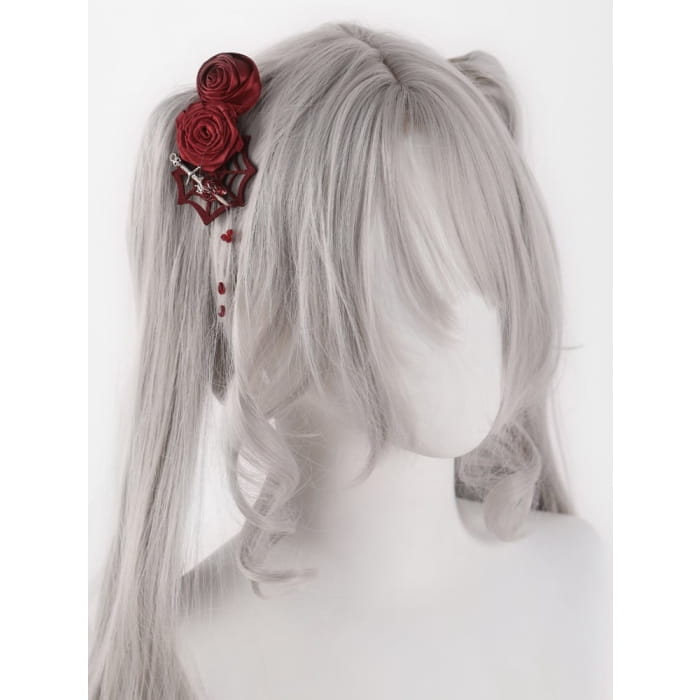 Lolita Spider Web Red Rosettes Hairclip - Free Size