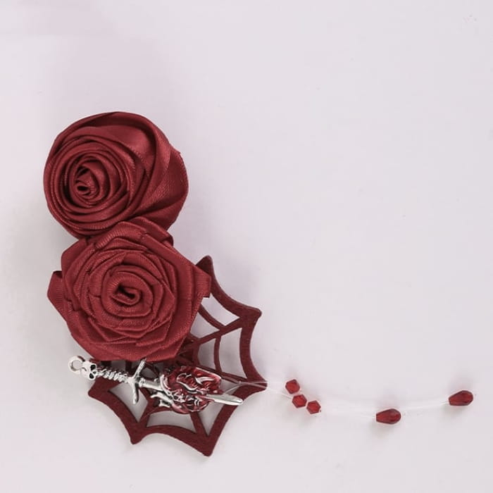 Lolita Spider Web Red Rosettes Hairclip - Free Size