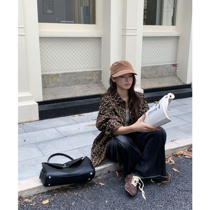 Long Sleeve Collared Leopard Print Button Up Shirt