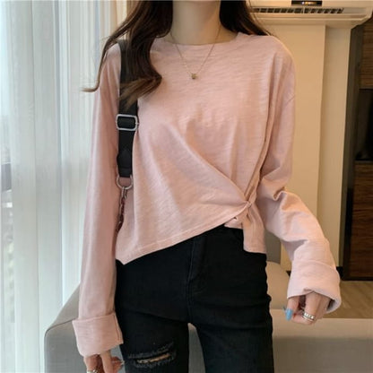 Long-Sleeve Crew Neck T-Shirt - Pink / One Size