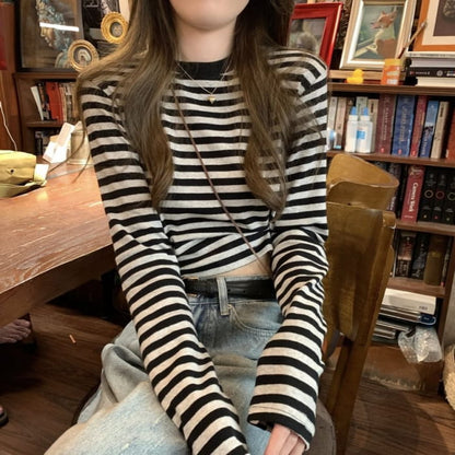 Long-Sleeve Crewneck Striped Tee - Clothing