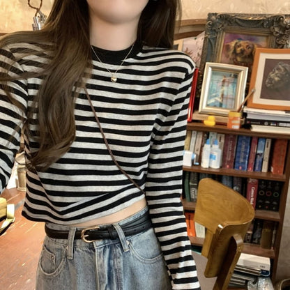 Long-Sleeve Crewneck Striped Tee - Clothing