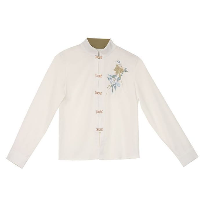 Long-Sleeve Embroidered Shirt / Maxi Pinafore Skirt / Set