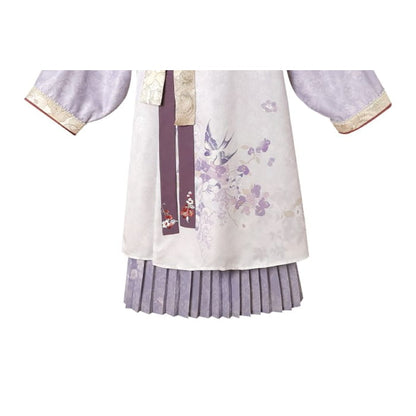 Long-Sleeve Floral Print Hanfu Robe / Sash / High Waist