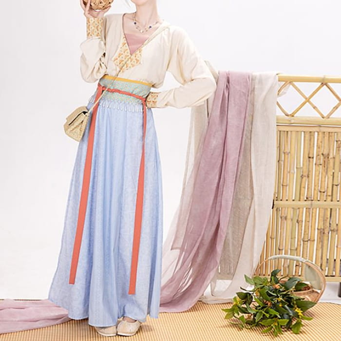 Long-Sleeve Hanfu Wrap Top / Camisole / Maxi A-Line Skirt