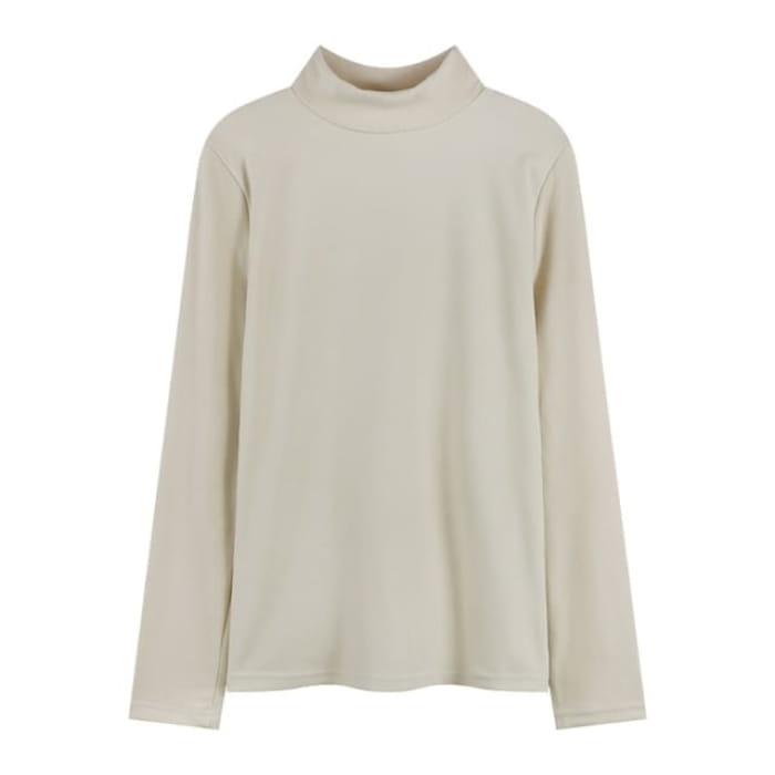 Long-Sleeve Mock Neck Plain T-Shirt - Almond / M - Clothing