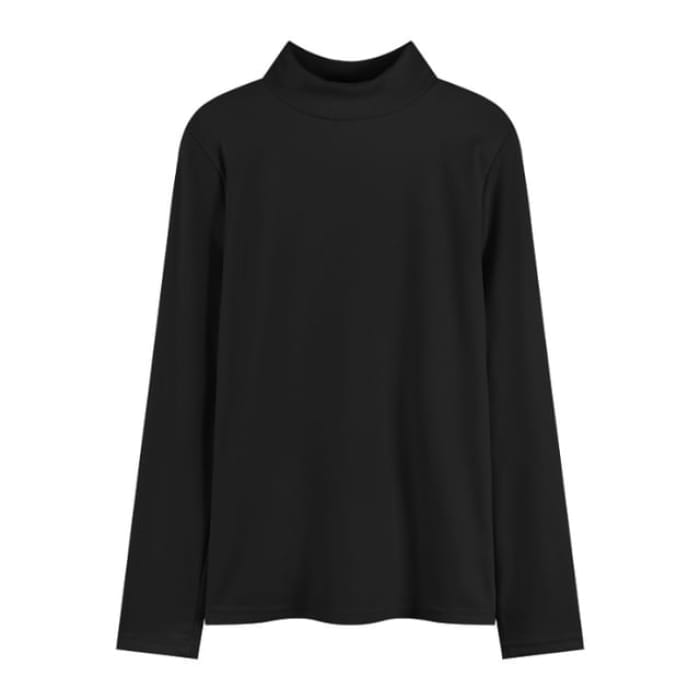 Long-Sleeve Mock Neck Plain T-Shirt - Black / M - Clothing