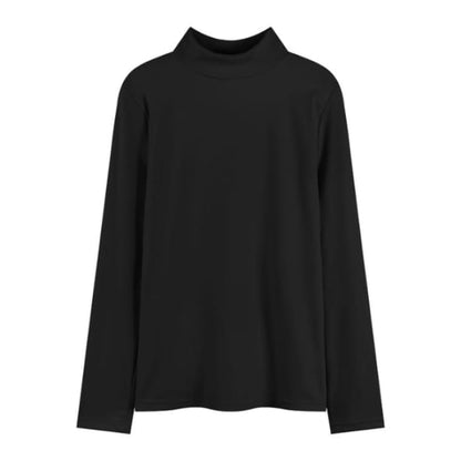 Long-Sleeve Mock Neck Plain T-Shirt - Black / M - Clothing