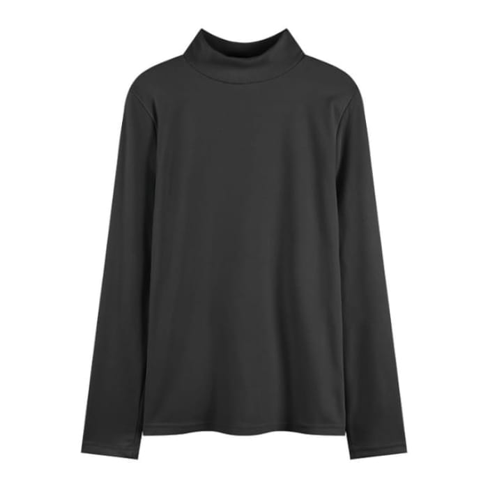 Long-Sleeve Mock Neck Plain T-Shirt - Dark Gray / M