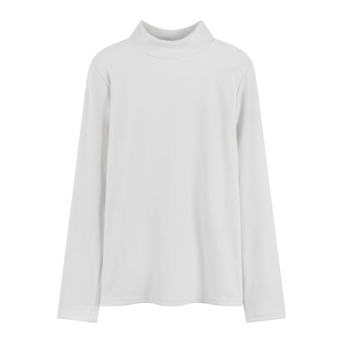 Long-Sleeve Mock Neck Plain T-Shirt - White / M - Clothing