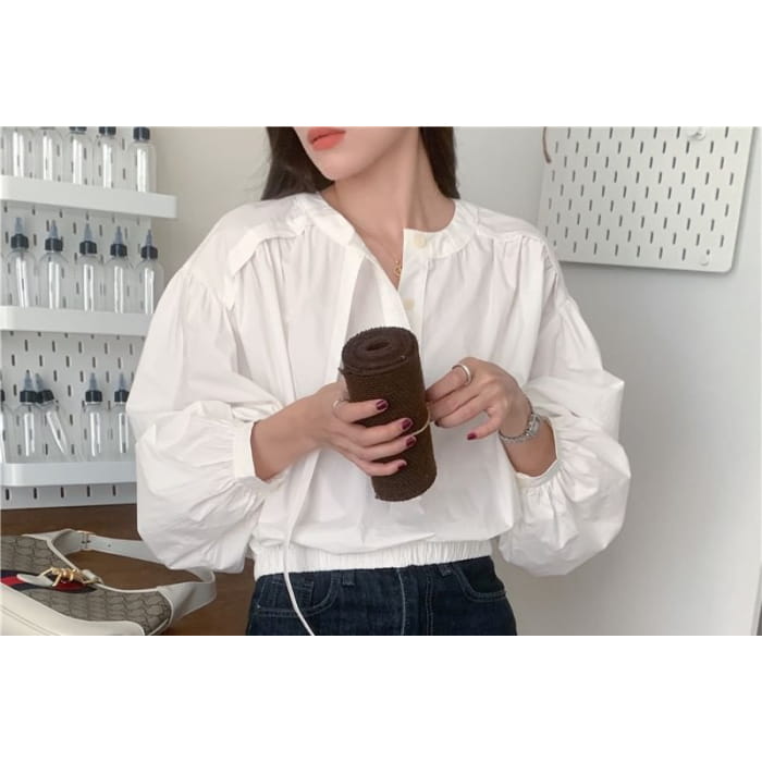 Long-Sleeve Overhead Plain Blouse