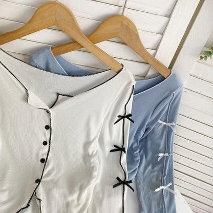 Long-Sleeve Plain Asymmetrical Bow Tee