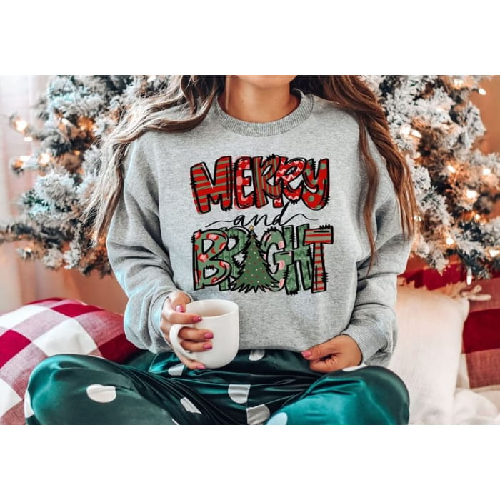 Long-Sleeve Round Neck Christmas Tree Print Pullover