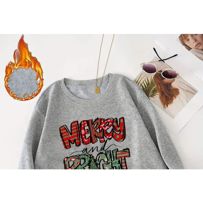 Long-Sleeve Round Neck Christmas Tree Print Pullover