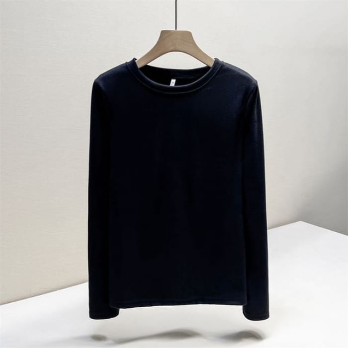 Long Sleeve Round Neck Plain T-Shirt - Black / M - Clothing