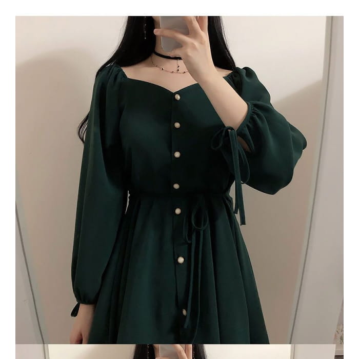 Long Sleeve Sweetheart Neckline Mini A-Line Dress