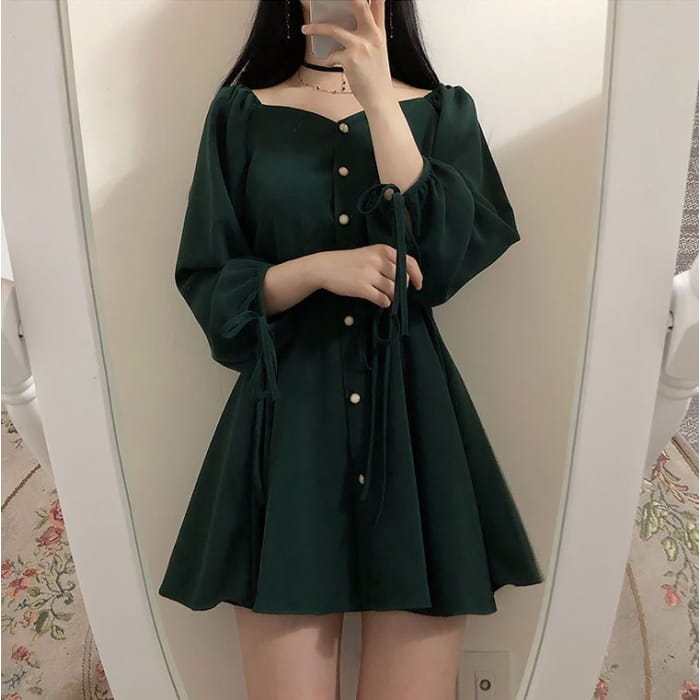 Long Sleeve Sweetheart Neckline Mini A-Line Dress