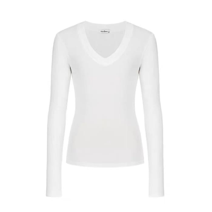 Long-Sleeve V-Neck Plain T-Shirt - Clothing