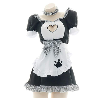 Love Heart Hollow Maid Lingerie Set - Black / One Size