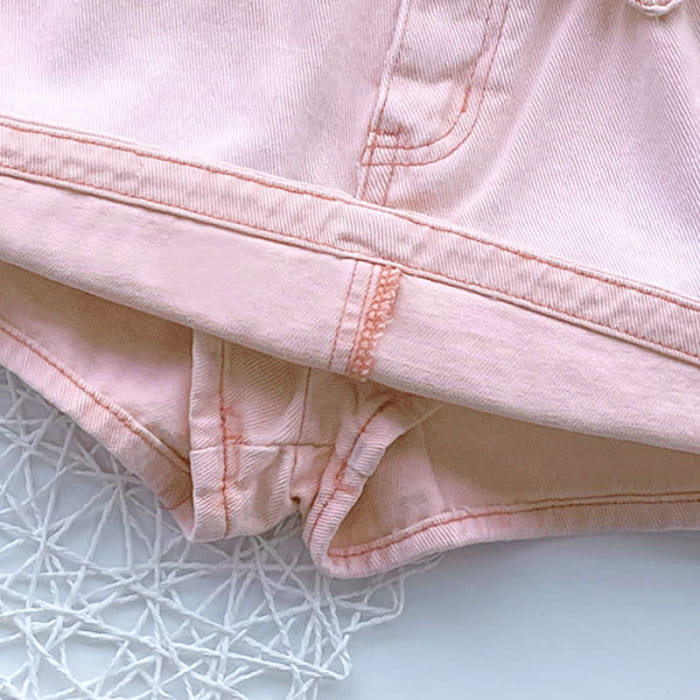 Love Heart Hollow Out Crop Top T-Shirt Pink Mini Denim Skirt