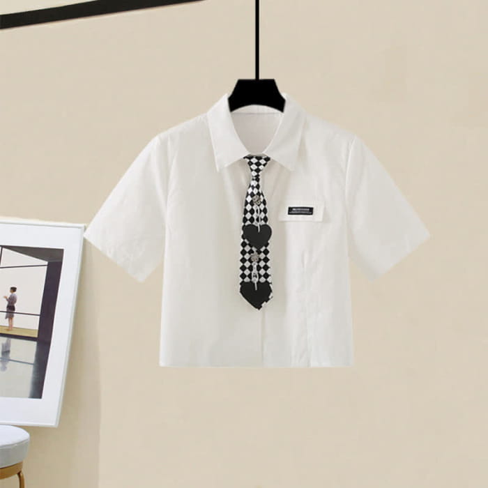 Love Heart Lattice Tie Polo T-Shirt Chain Cargo Skirt