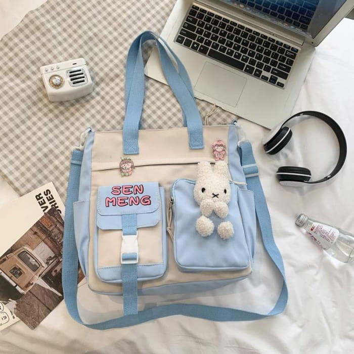 Lovely Bunny Square Canvas Crossbody Bag - Blue / One Size