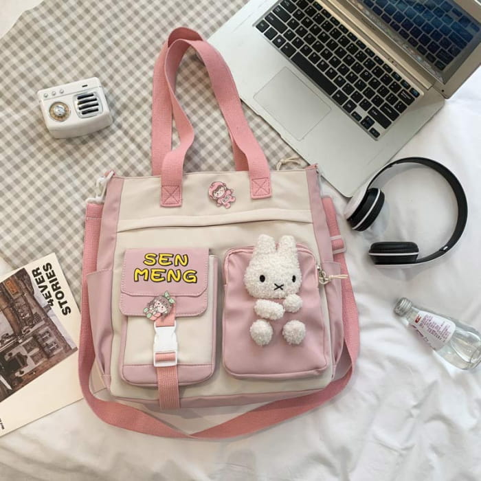 Lovely Bunny Square Canvas Crossbody Bag - Pink / One Size