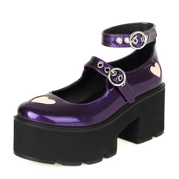 Lovely Heart High Heels Lolita Mary Janes Shoes - Purple