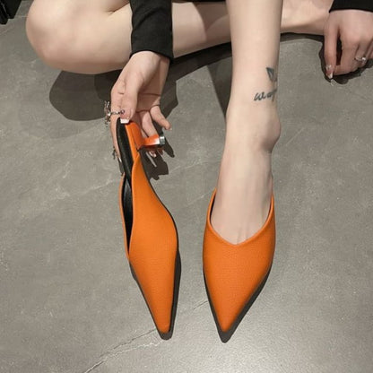 Low Heel Pointy Mules - Orange / 35