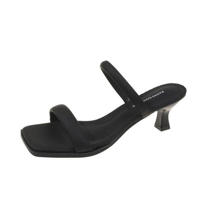 Low Heel Slide Sandals - Black / 35