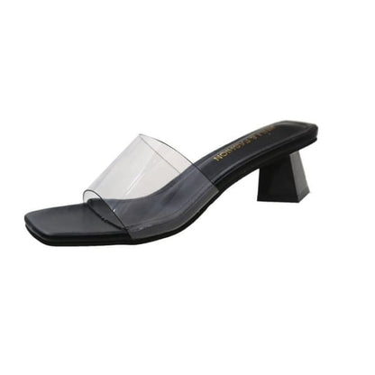 Low Heel Square Toe Sandals - Black / 35