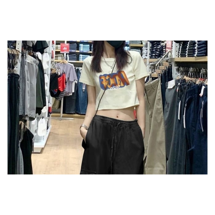 Low Rise Plain Drawstring Cargo Baggy Pants