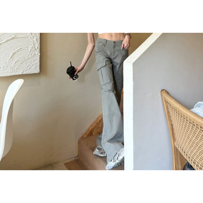 Low Rise Plain Flared Cargo Pants