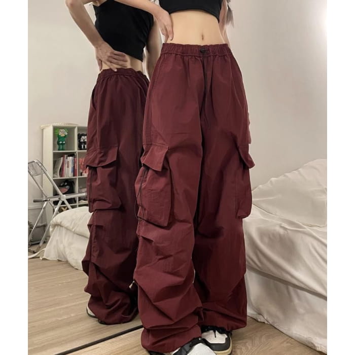 Low Waist Plain Wide Leg Cargo Pants