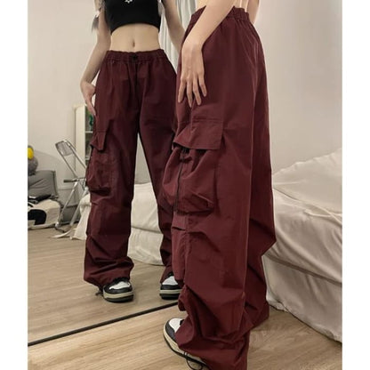 Low Waist Plain Wide Leg Cargo Pants