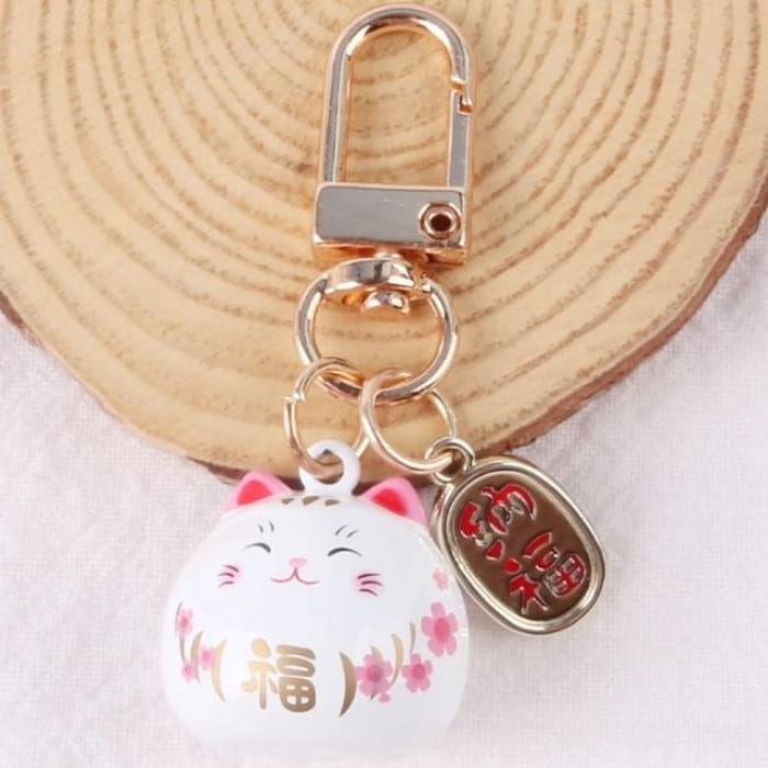 Lucky Cat Keychain - Q469-1 - White & Pink Red Gold