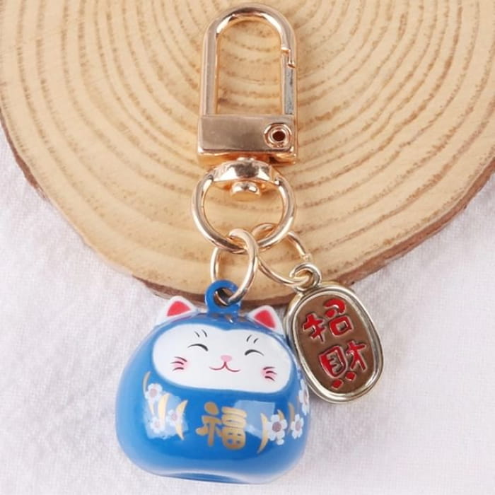 Lucky Cat Keychain - Q469-2 - White & Blue Red Gold