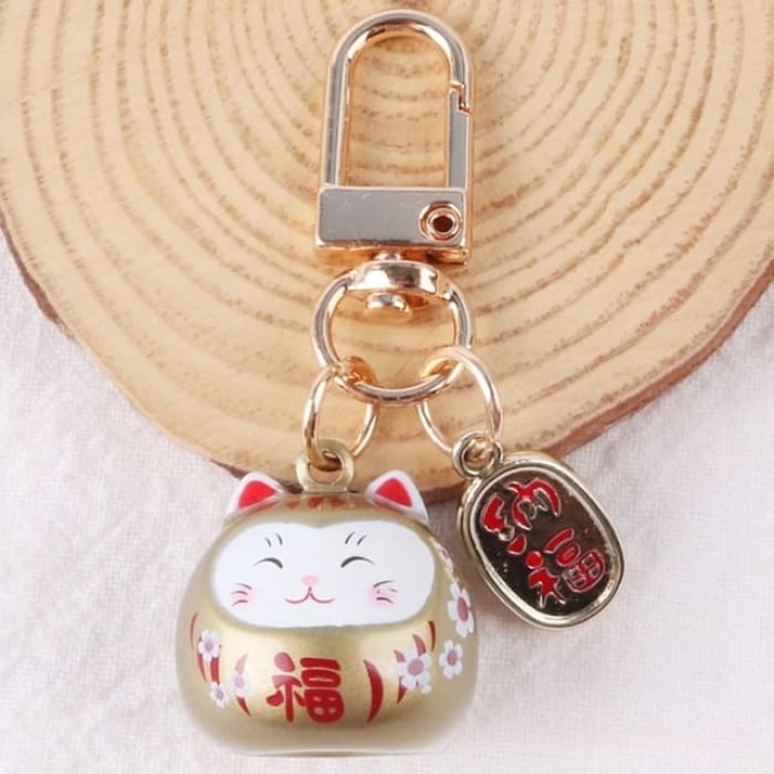 Lucky Cat Keychain - Q469-3 - White & Pink Red Gold