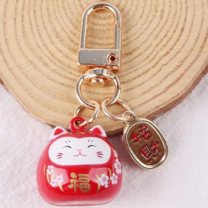 Lucky Cat Keychain - Q469-4 - White & Pink Red Gold