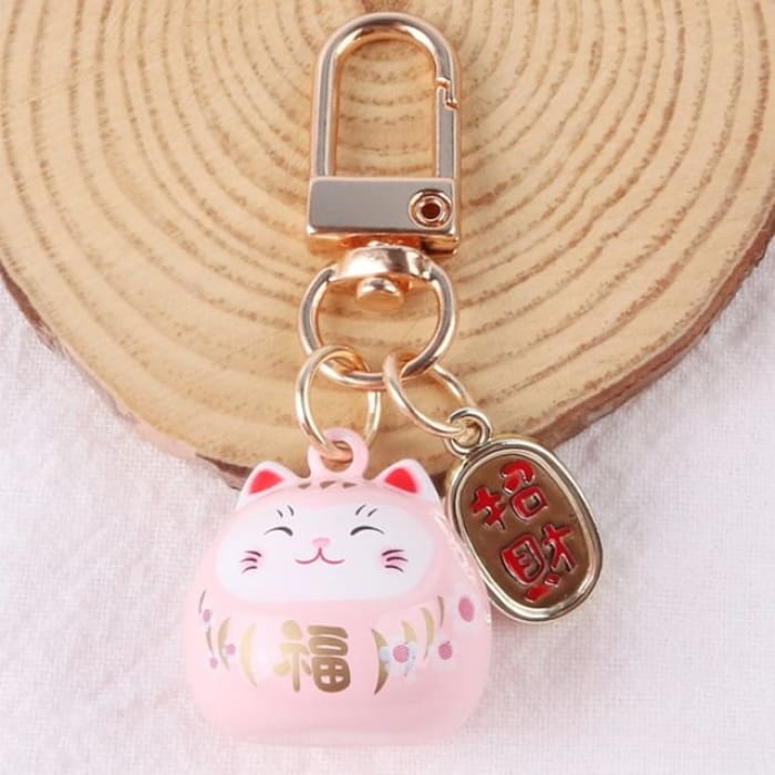 Lucky Cat Keychain - Q469-6 - White & Pink Red Gold