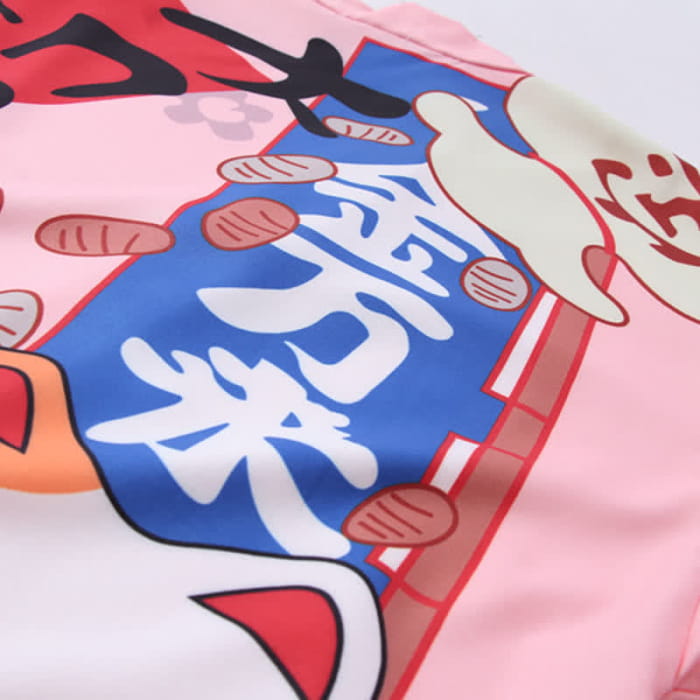 Lucky Cat Letter Print Cardigan Kimono Outerwear