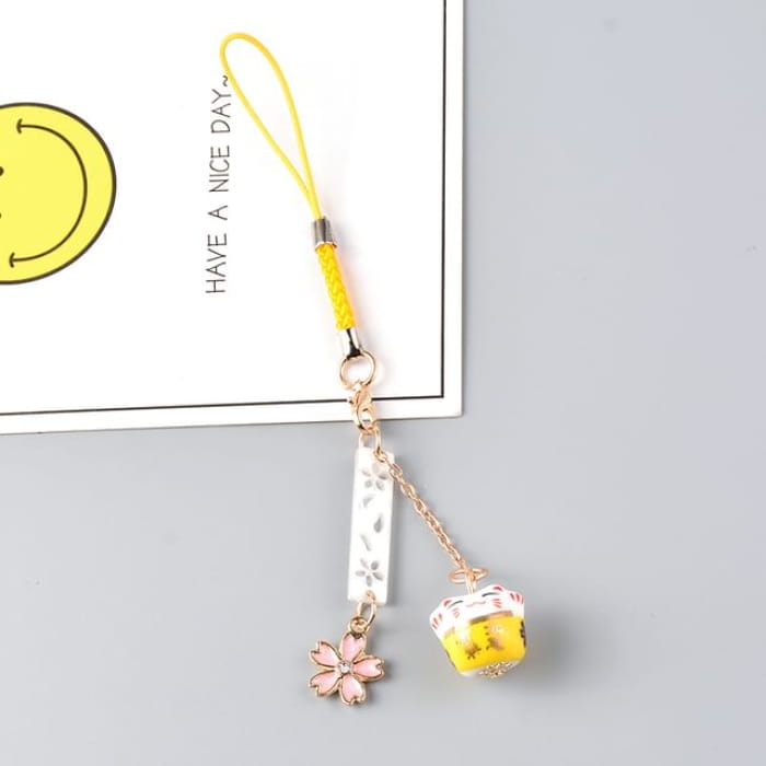 Lucky Cat Sakura Phone Charm - Yellow / One Size