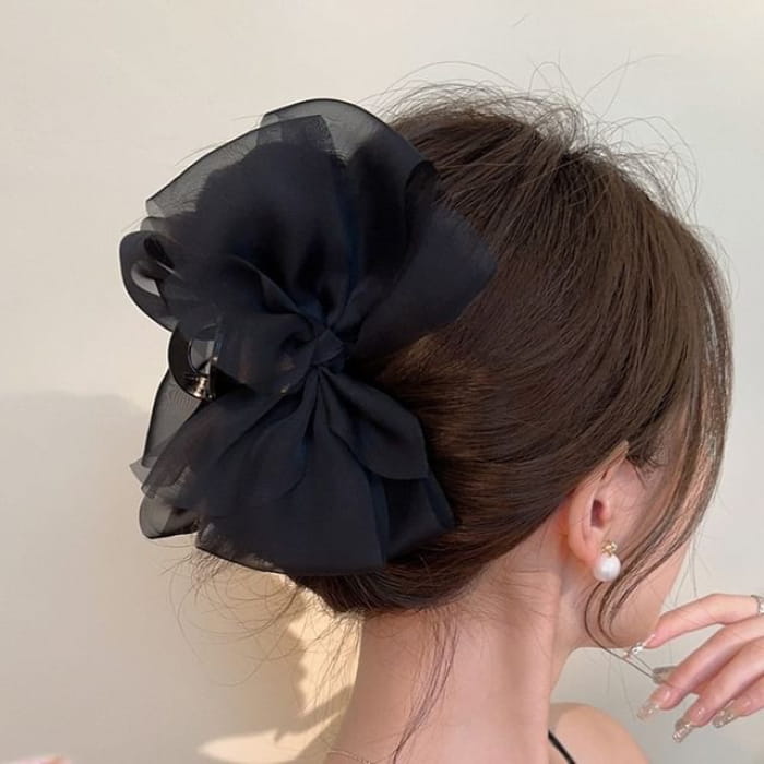 Mesh Bow Accent Hair Claw - 4 - Black / One Size