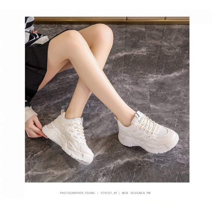 Mesh Panel Lace-Up Platform Sneakers - Shoes